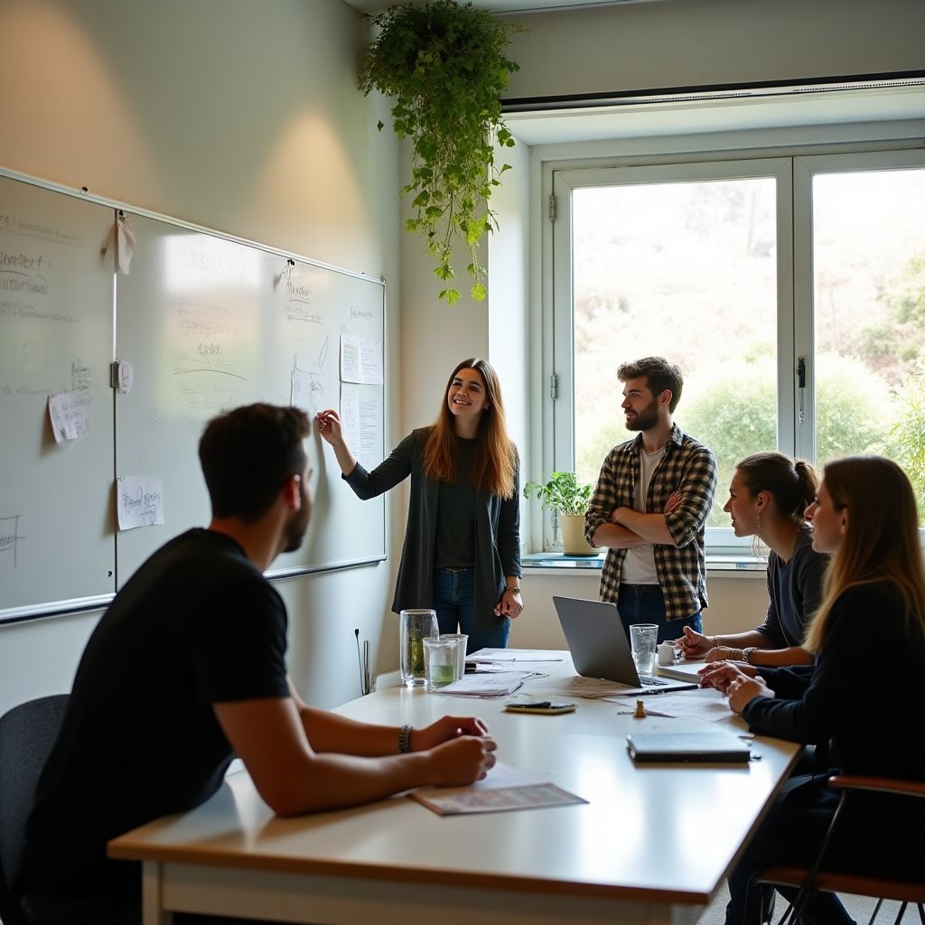 Estudiantes colaborando en un proyecto de diseño